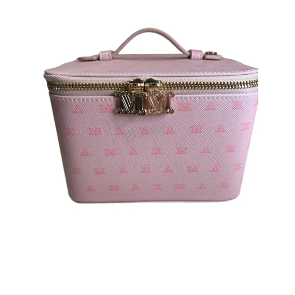 Max Mara Pink Monogram Pattern Vanity Case With Top Handle Zip Closure VIP Gift